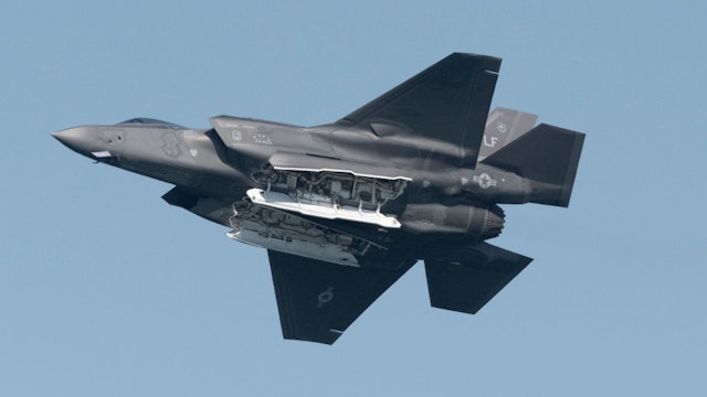 U.S. Air Force Lockheed Martin F-35 Lightning stealth fighter flies over the San Francisco Bay in San Francisco, California on October 13, 2019.