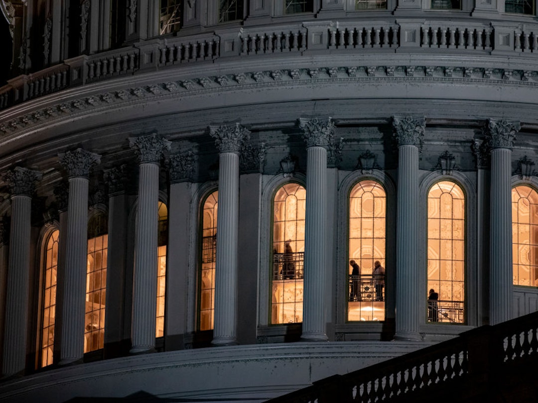 WASHINGTON, DC - DECEMBER 17: Visitors walk around the stairs inside of the Rotunda to the top of the US Capitol Dome on December 17, 2019 in Washington, DC. The House Rules Committee is holding a full committee hearing to set guidelines for the upcoming debate and vote on the two Articles of Impeachment of President Trump in the House of Representatives. (Photo by Samuel Corum/Getty Images)