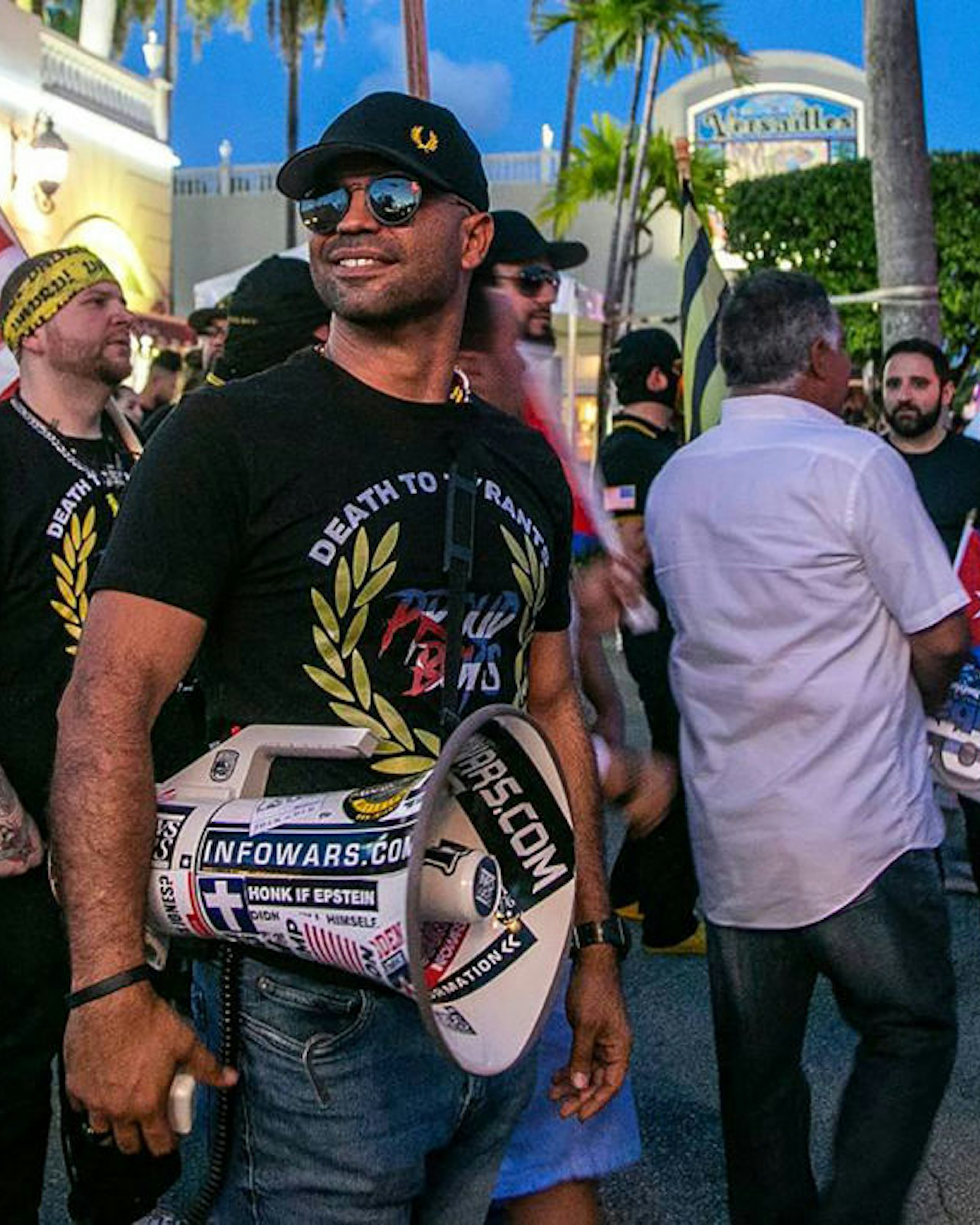 Proud Boy Enrique Tarrio in front of the Versailles Restaurant in Miami, before his arrest in connection with the storming of the Capitol. The Miamian, once a leader of the group, is no longer in charge. (Pedro Portal/El Nuevo Herald/Tribune News Service via Getty Images)