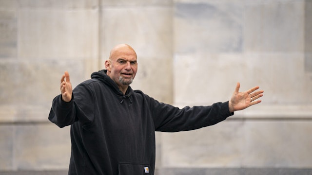 Senator John Fetterman, a Democrat from Pennsylvania, arrives at the US Capitol following a stay at Walter Reed National Military Medical Center in Washington, DC, US, on Monday, April 17, 2023.
