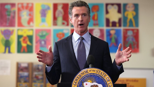 SAN FRANCISCO, CALIFORNIA - OCTOBER 01: California Gov. Gavin Newsom speaks during a news conference after meeting with students at James Denman Middle School on October 01, 2021 in San Francisco, California. California Gov. Gavin Newsom announced that California will become the first state in the nation to mandate students to have a COVID-19 vaccination in order to attend in person classes. The mandate will go into effect at all private and public schools in the state when the FDA approves the vaccinations for students age and grade level. It is expected that 7th to 12th graders will likely have to have the vaccine by January of 2022.