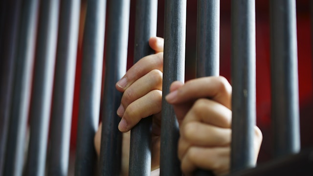 Hand in jail - stock photo