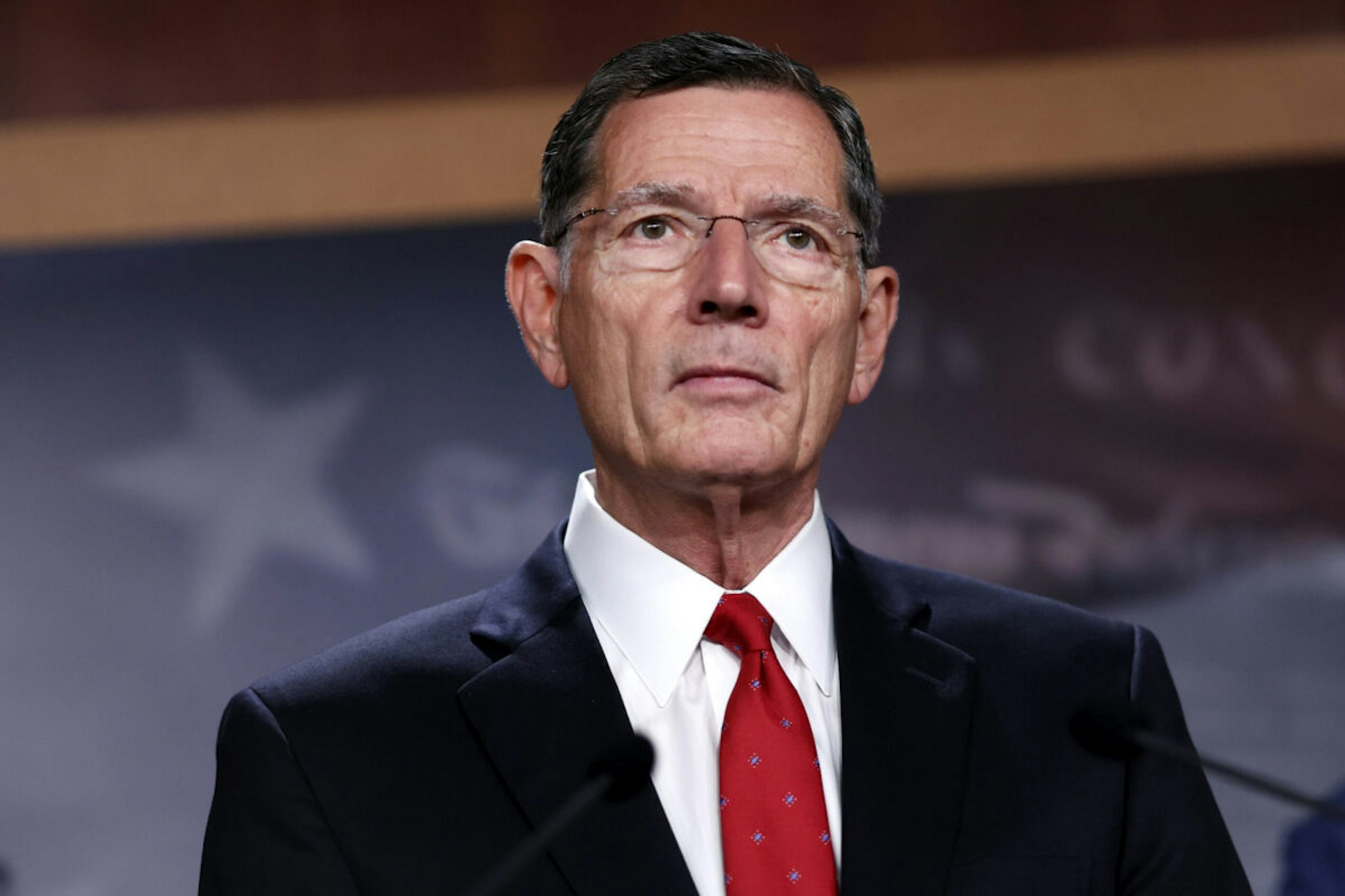 WASHINGTON, DC - AUGUST 05: U.S. Sen. John Barrasso (R-WY) speaks at a press conference at the U.S. Capitol on August 05, 2022 in Washington, DC. The group of Republican Senators held the press conference to speak out against the Democrats' tax and spending policies.