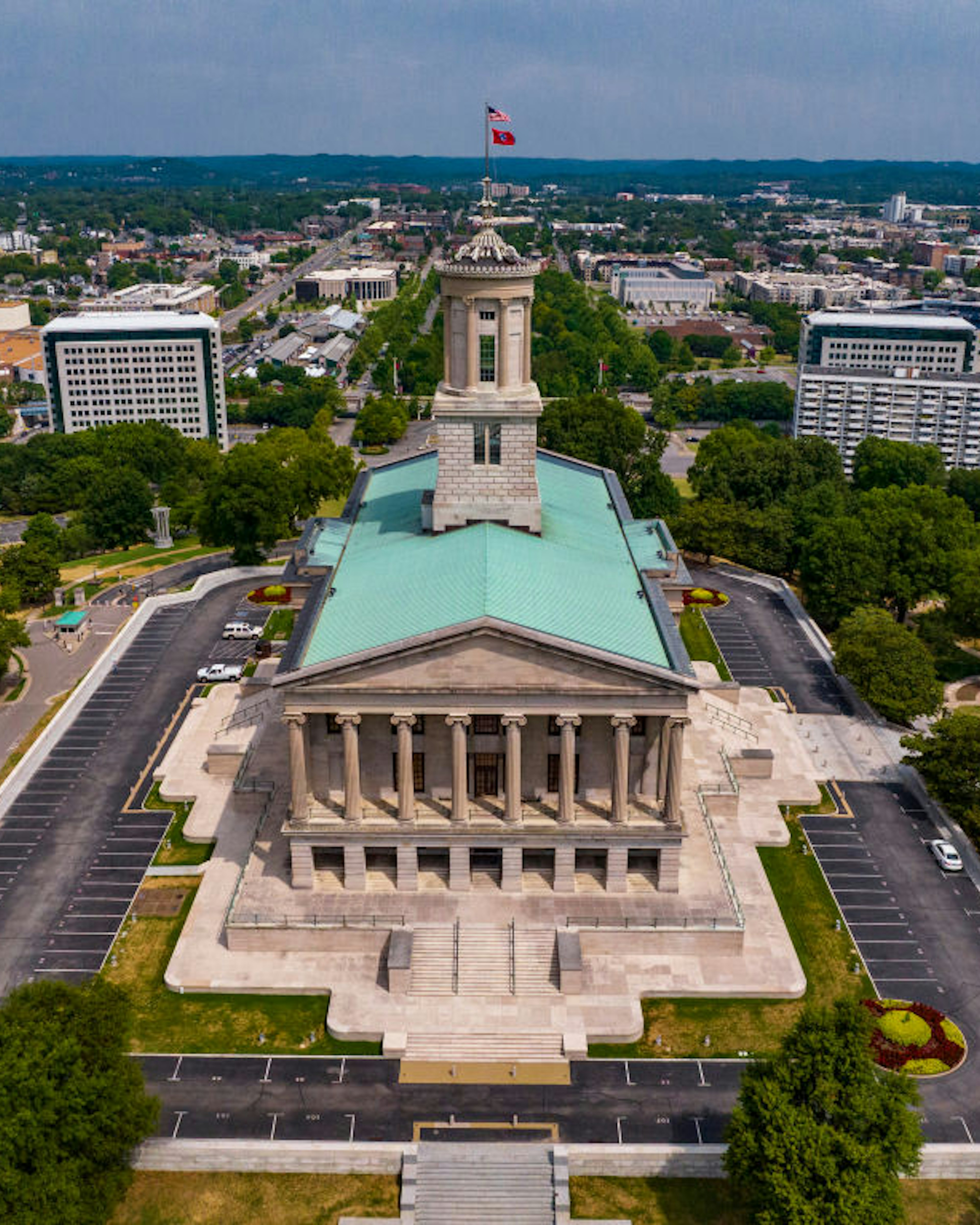 Drone view of Tennessee State Capitol.