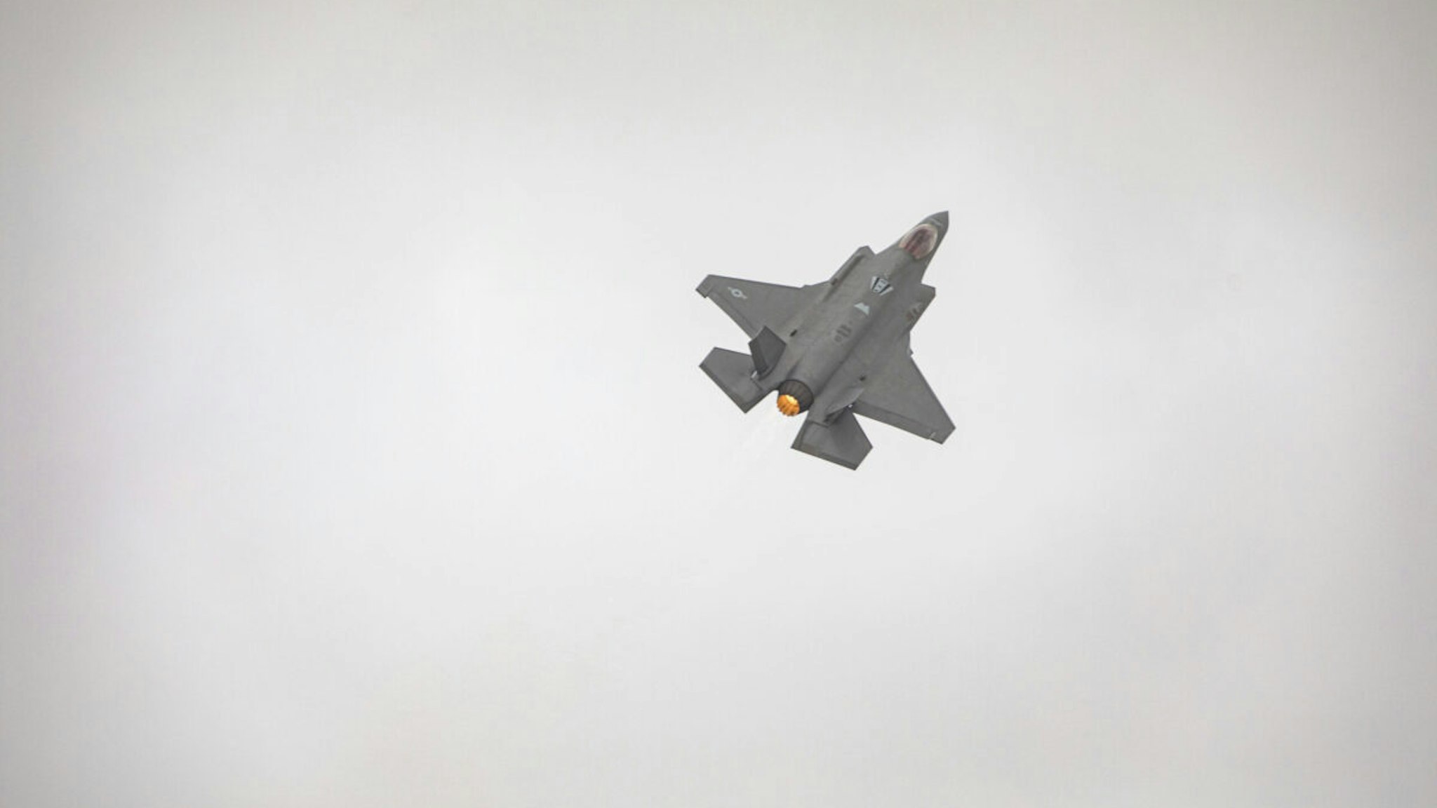 An F-35 Lightning II performs at the 2023 NAF El Centro Air Show at Naval Air Facility El Centro on March 11, 2023 in El Centro, California.