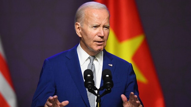 US President Joe Biden holds a press conference in Hanoi on September 10, 2023, on the first day of a visit in Vietnam. Biden travels to Vietnam to deepen cooperation between the two nations, in the face of China's growing ambitions in the region.