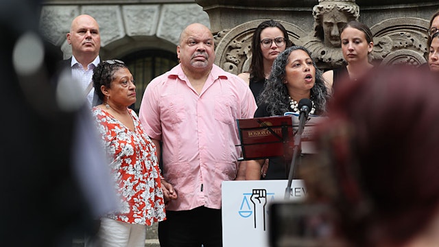 Thomas Rosa Jr., center, was with family and friends and supporters with the New England Innocence Project during a press conference in front of Suffolk County Superior Court.