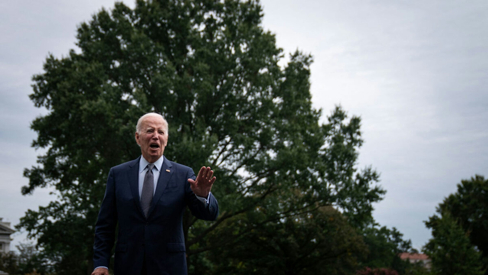 US President Joe Biden returns to the White House after disembarking from Marine One at the South Lawn of the White House on September, 17, 2023 in Washington, DC.
