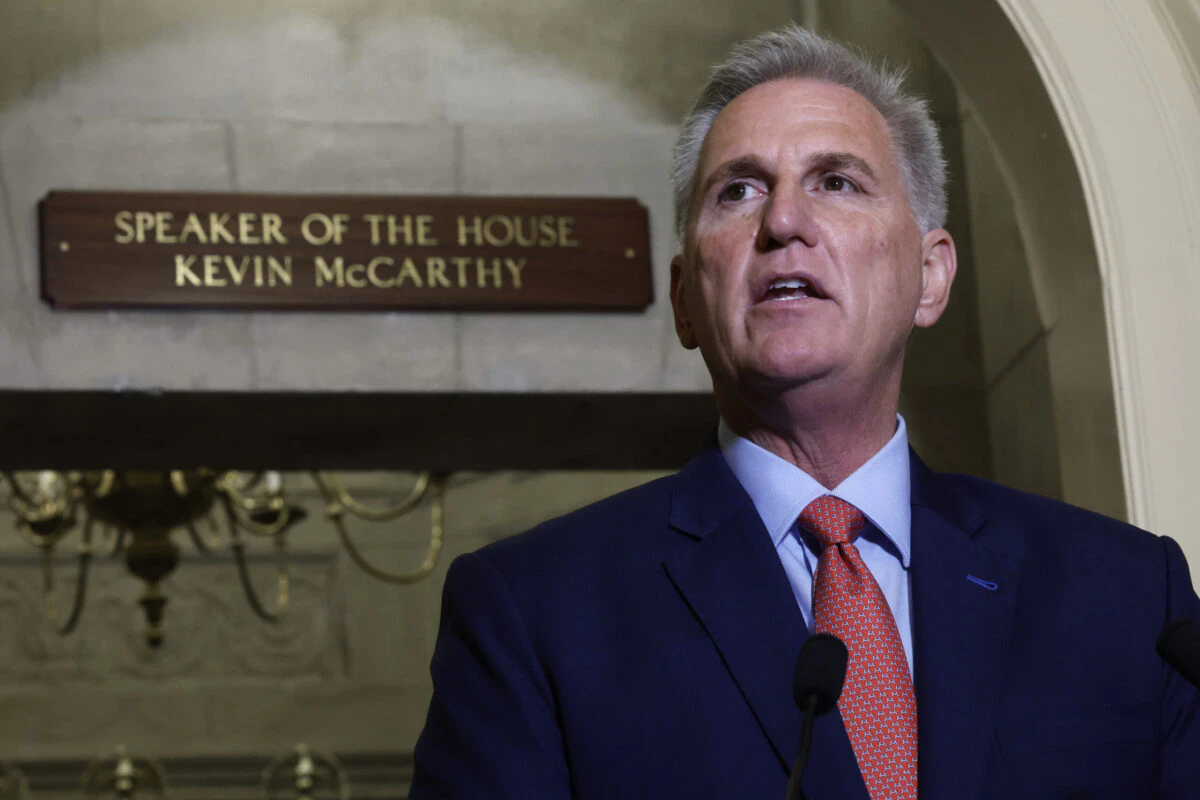 Speaker of the House Kevin McCarthy (R-CA) announces an impeachment inquiry against U.S. President Joe Biden to members of the news media outside his office at the U.S. Capitol on September 12, 2023 in Washington, DC.