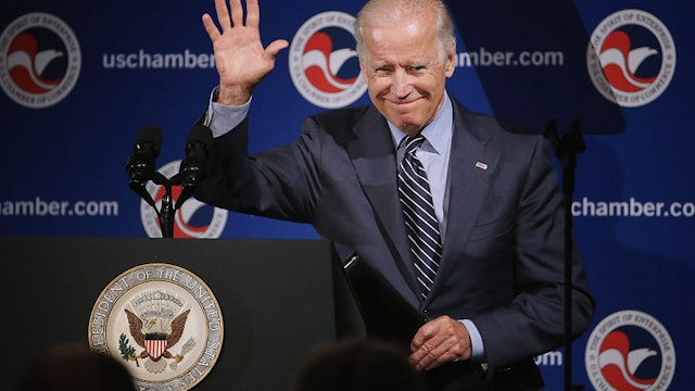 WASHINGTON, DC - JULY 13: U.S. Vice President Joe Biden address a U.S.-Ukraine business forum at the U.S. Chamber of Commerce July 13, 2015 in Washington, DC. The conference, titled 'U.S.-Ukraine Business Forum: Choices for Growth,' brought together business leaders from the two countries for high-level talks aiming to advance the Ukrainian economy.