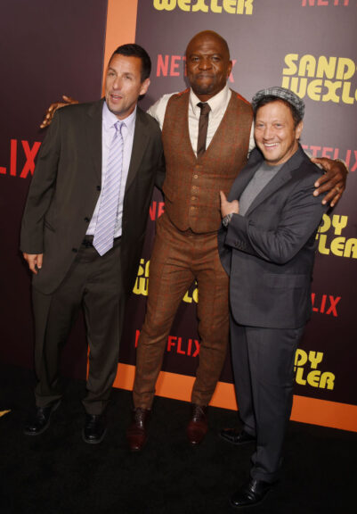 HOLLYWOOD, CA - APRIL 06: (L-R) Actors Adam Sandler, Terry Crews and Rob Schneider attend the premiere of Netflix's 'Sandy Wexler' at the ArcLight Cinemas Cinerama Dome on April 6, 2017 in Hollywood, California. (Photo by Jeffrey Mayer/WireImage)