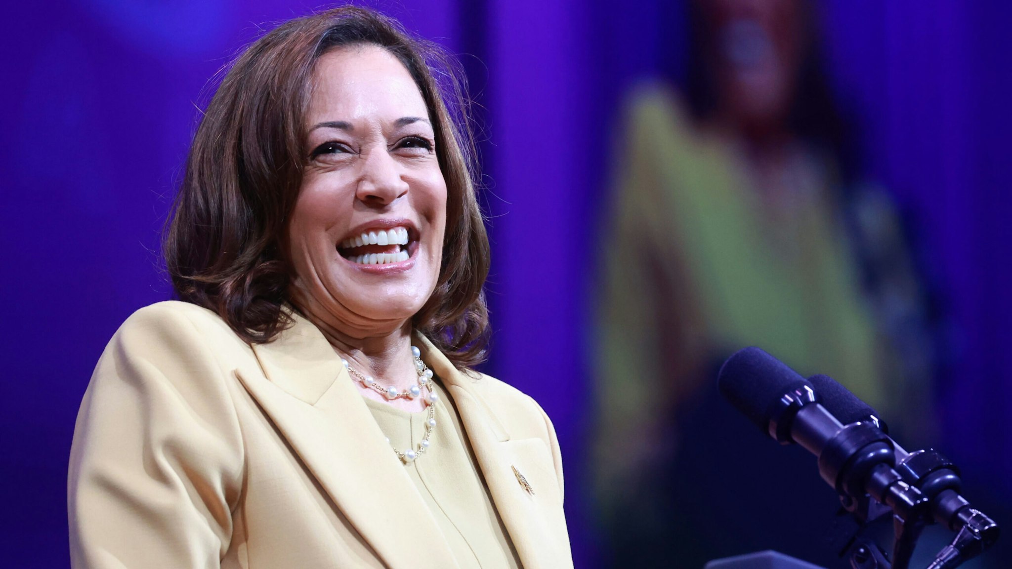 Vice President Kamala Harris gets a warm welcome as she takes the stage at the 20th Quadrennial Convention of the Women&apos;s Missionary Society of the African Methodist Episcopal (AME) Church on Aug, 1, 2023, in Orlando, Florida.