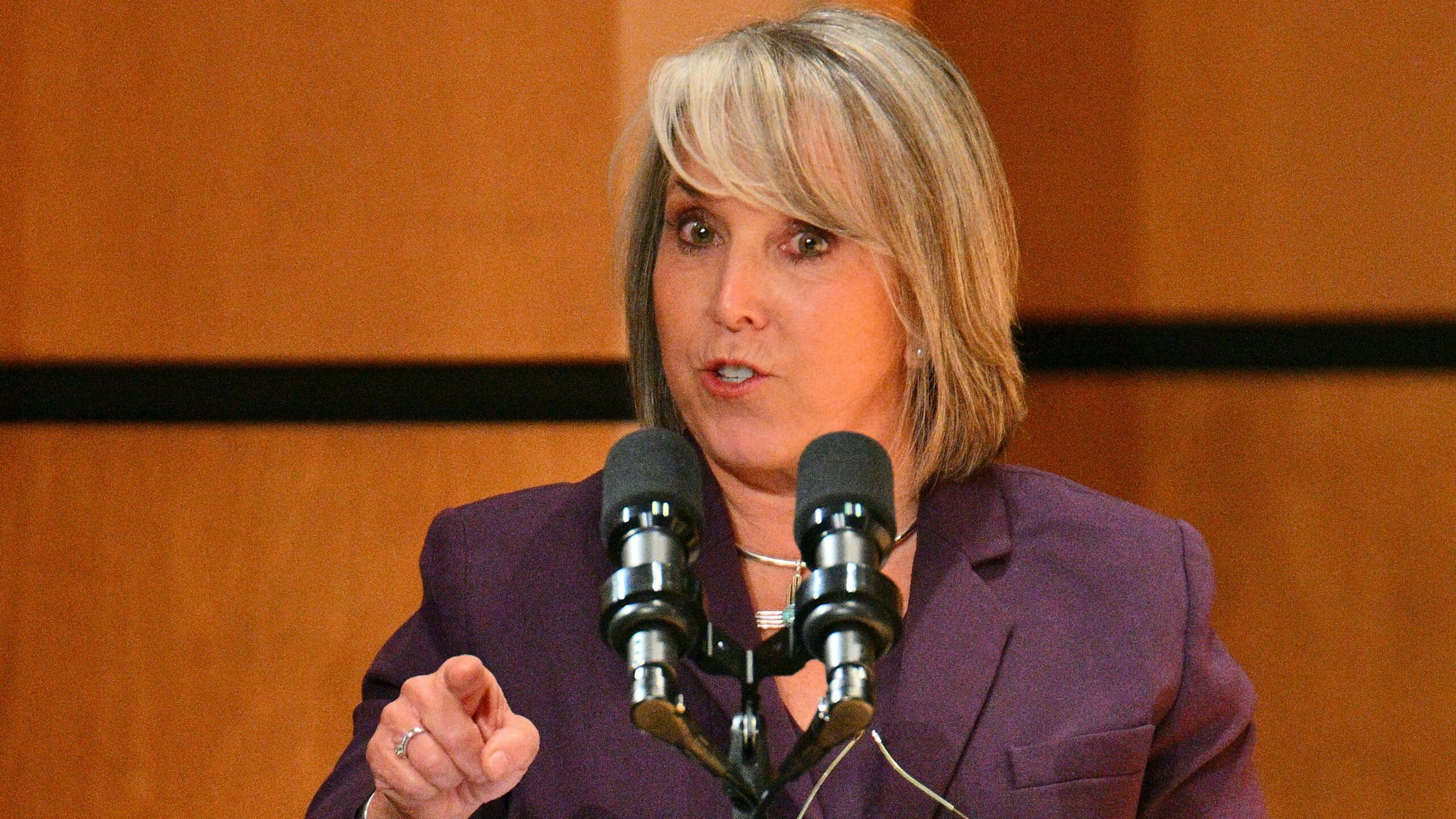 Michelle Lujan Grisham, governor of New Mexico, speaks during a conversation on protecting reproductive rights at the University of New Mexico in Albuquerque, New Mexico, US, on Tuesday, Oct. 25, 2022. The Biden administration has sought to spotlight efforts to protect abortion access after the Supreme Court struck down Roe v. Wade earlier this year, the landmark ruling that had guaranteed abortion rights for nearly 50 years.