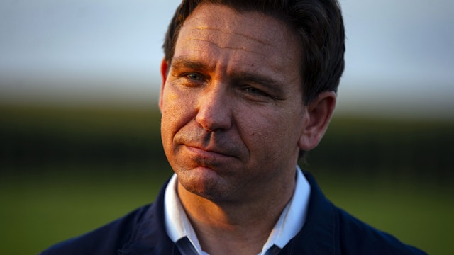 Ron DeSantis, governor of Florida and 2024 Republican presidential candidate, during a campaign stop at the Field of Dreams in Dyersville, Iowa, US, on Thursday, Aug. 24, 2023. Republican candidates this week battled each other over the economy in their first debate of the 2024 race, waging attacks on President Joe Biden's policies while seeking to gain ground on the absent GOP frontrunner Donald Trump.