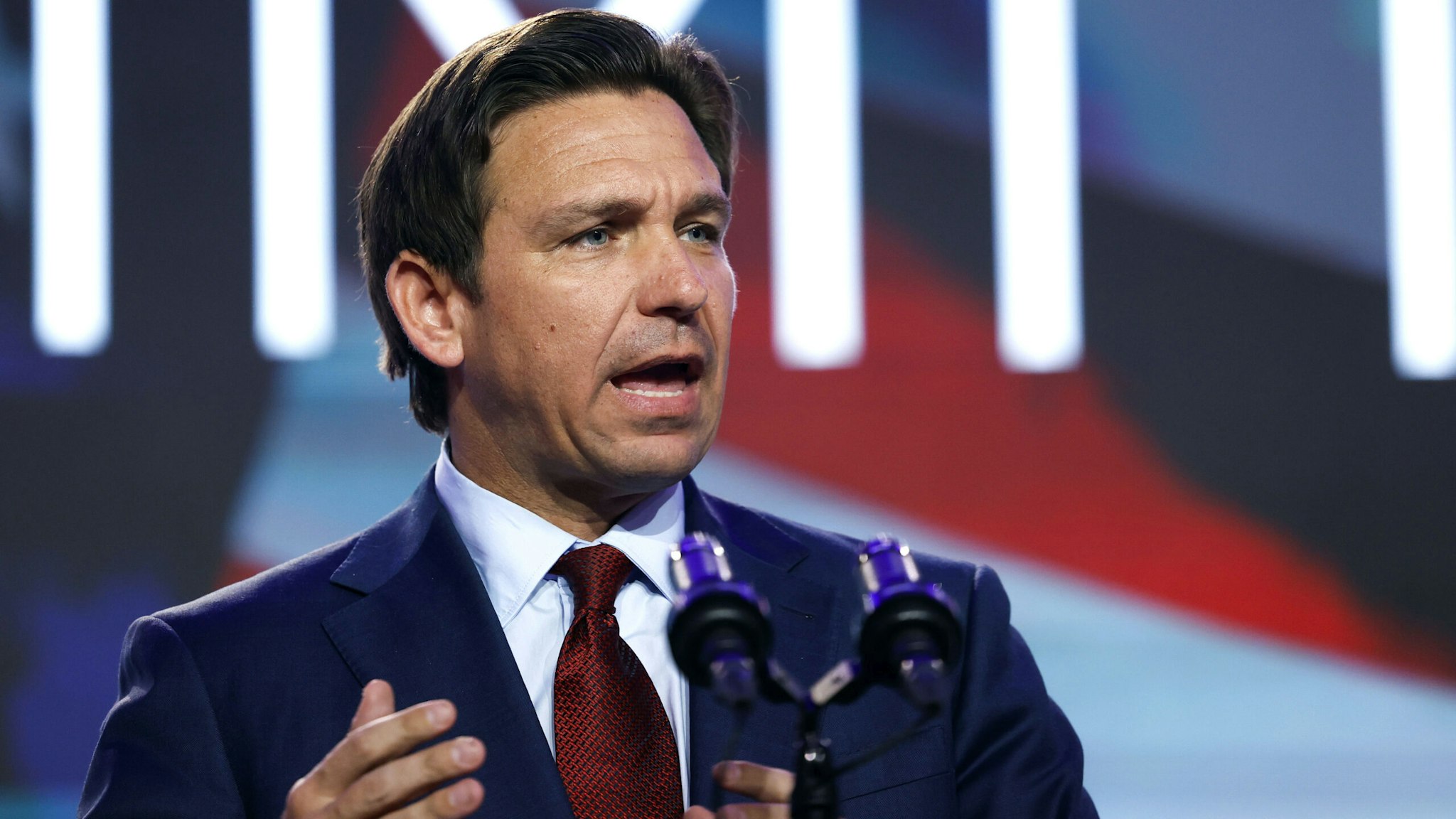 WASHINGTON, DC - SEPTEMBER 15: Republican presidential candidate Florida Governor Ron DeSantis speaks at the Pray Vote Stand Summit at the Omni Shoreham Hotel on September 15, 2023 in Washington, DC. The summit featured remarks from multiple 2024 Republican Presidential candidates making their case to the conservative audience members.