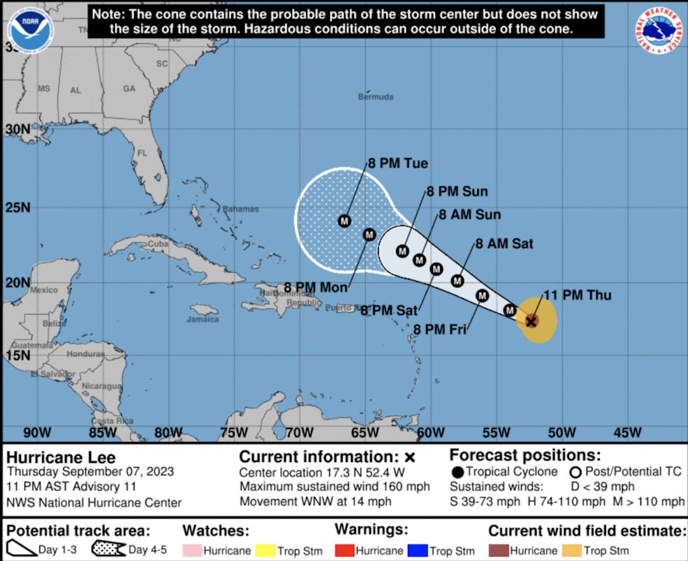 Lee Becomes Powerful Category 5 Hurricane