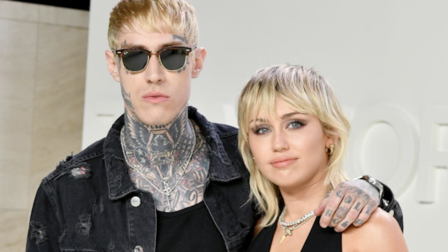 (L-R) Trace Cyrus and Miley Cyrus attend the Tom Ford AW20 Show at Milk Studios on February 07, 2020 in Hollywood, California.