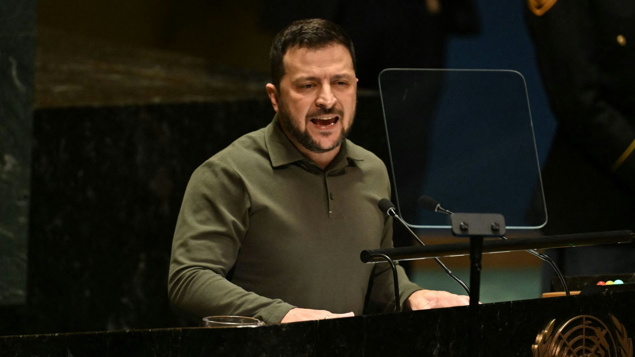 Ukrainian President Volodymyr Zelensky addresses the 78th United Nations General Assembly at UN headquarters in New York City on September 19, 2023.