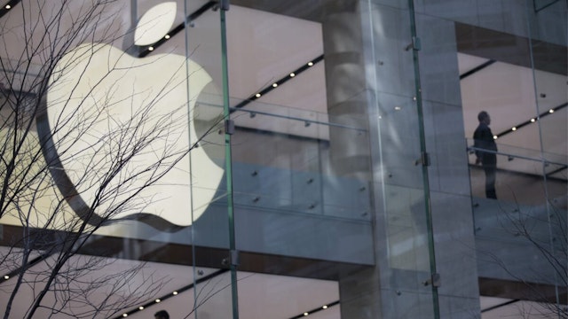 An illuminated Apple Inc. logo on its store in Sydney, Australia, on Sunday, Sept. 3, 2023. Australia is scheduled to release its second-quarter gross domestic product (GDP) figures on Sept. 6.