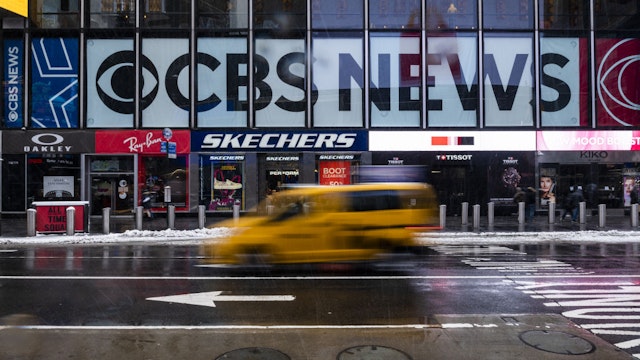CBS News signage on the ViacomCBS headquarters during a winter storm in New York, U.S., on Friday, Feb. 19, 2021. ViacomCBS Inc. is scheduled to release earnings figures on February 24. Photographer: Mark Kauzlarich/Bloomberg via Getty Images