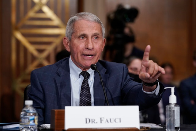 WASHINGTON, DC - JULY 20: Top infectious disease expert Dr. Anthony Fauci responds to accusations by Sen. Rand Paul, R-Ky., as he testifies before the Senate Health, Education, Labor, and Pensions Committee, July 20, 2021 on Capitol Hill in Washington, DC. Cases of COVID-19 have tripled over the past three weeks, and hospitalizations and deaths are rising among unvaccinated people. (Photo by