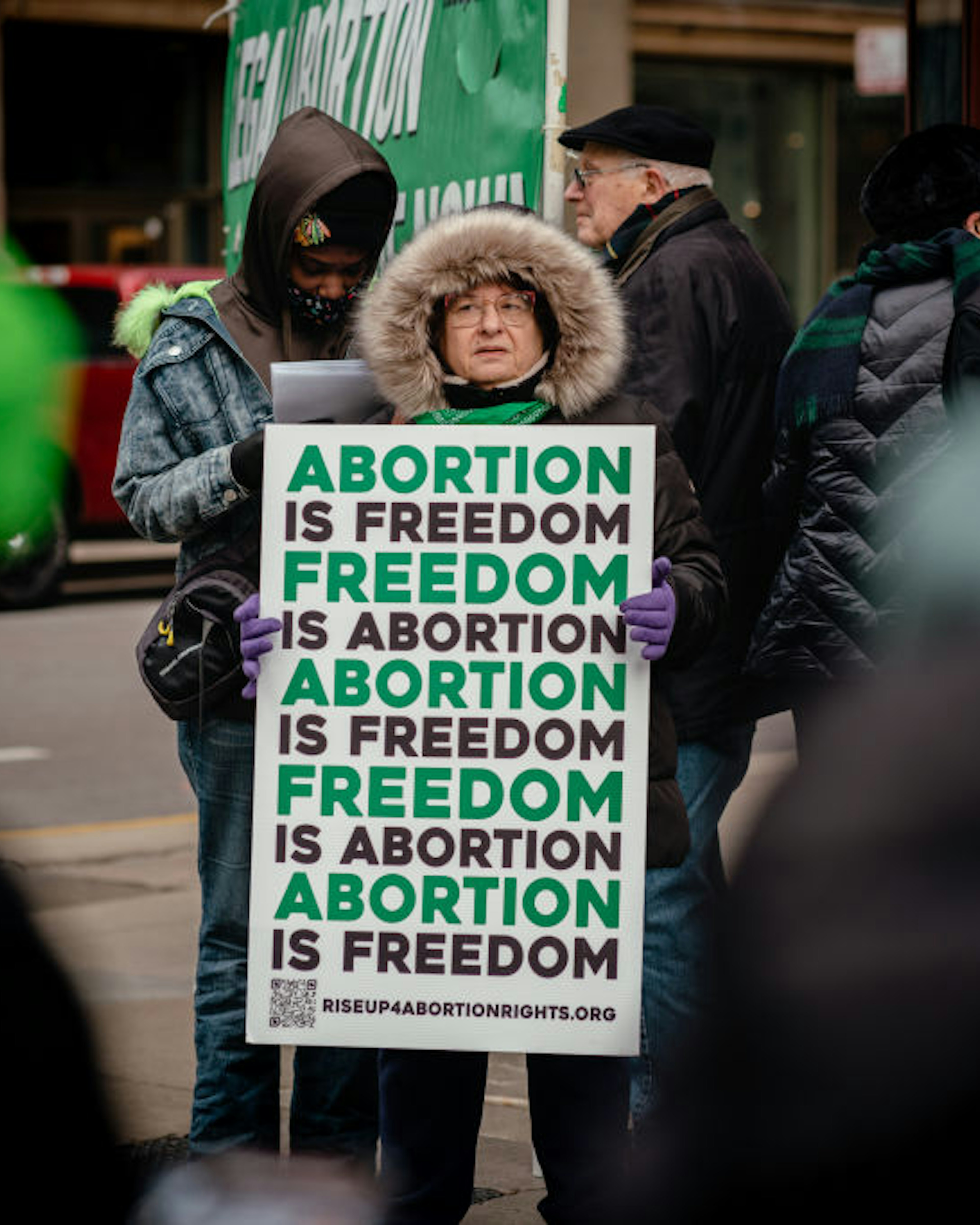 A demonstrator holds a pro-abortion sign during a protest against Walgreens on International Women's Day in Chicago, Illinois, US, on Wednesday, March 8, 2023. After announcing it will not dispense an abortion pill in 21 states where Republican attorneys general have threatened legal action against pharmacies distributing the medicine, Walgreens has landed in the center of a consumer and political controversy, The New York Times reports. Photographer: Jamie Kelter Davis/Bloomberg via Getty Images