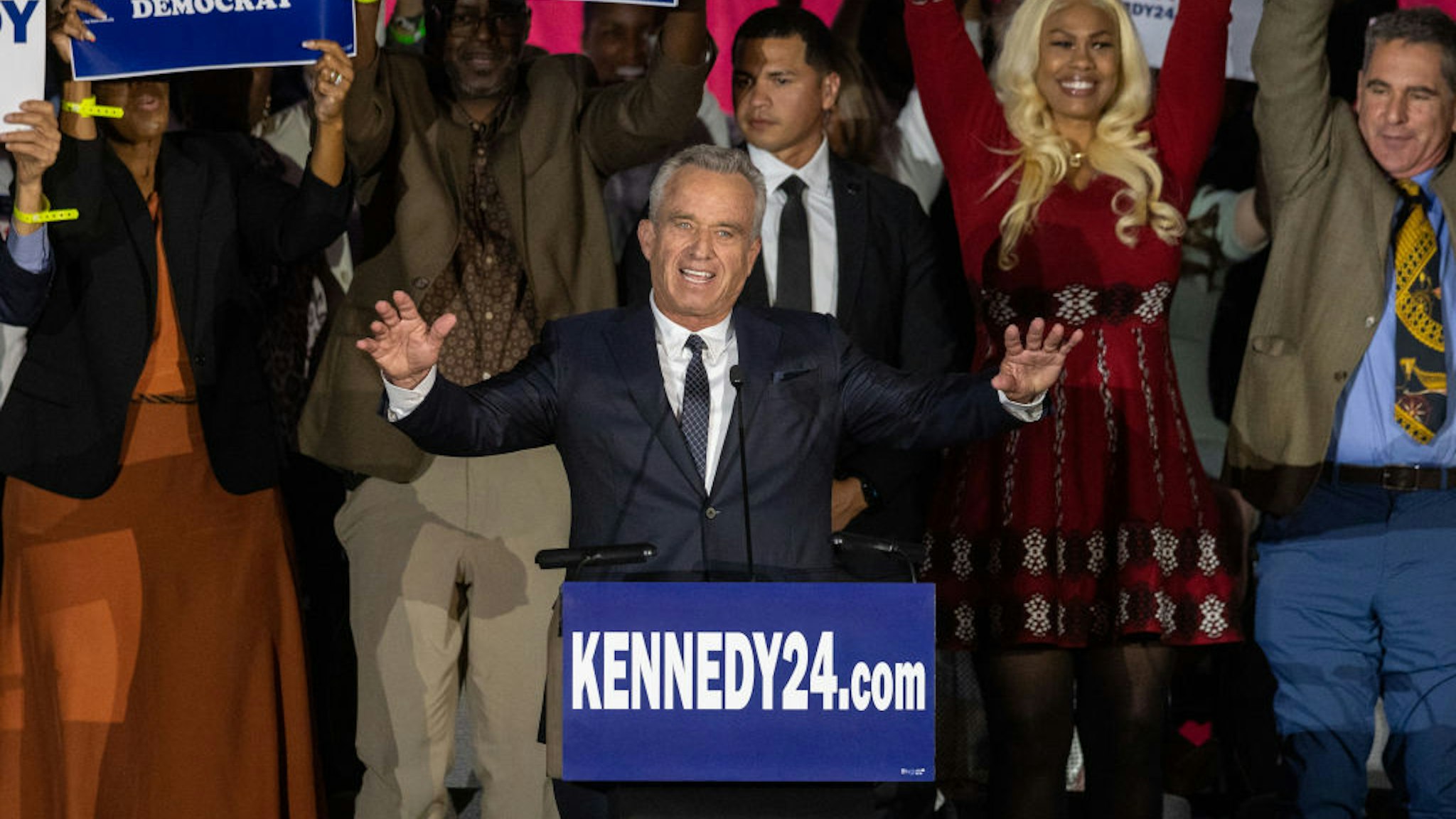 BOSTON, MA - APRIL 19: Robert F. Kennedy Jr. officially announces his candidacy for President on April 19, 2023 in Boston, Massachusetts. An outspoken anti-vaccine activist, RFK Jr. joins self-help author Marianne Williamson in the Democratic presidential field of challengers for 2024.