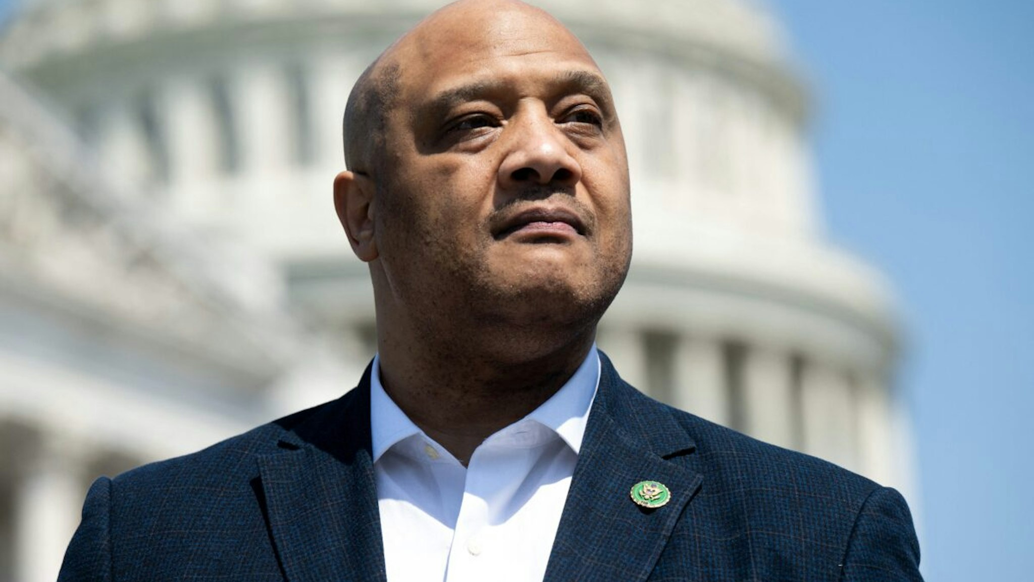 US Representative Andre Carson, Democrat of Indiana, speaks during a press conference with family members of Palestinian-American journalist Shireen Abu Akleh, as members of Congress call for US investigations into Israel's actions and reintroduce the Justice for Shireen Act, outside the US Capitol in Washington, DC, May 18, 2023.