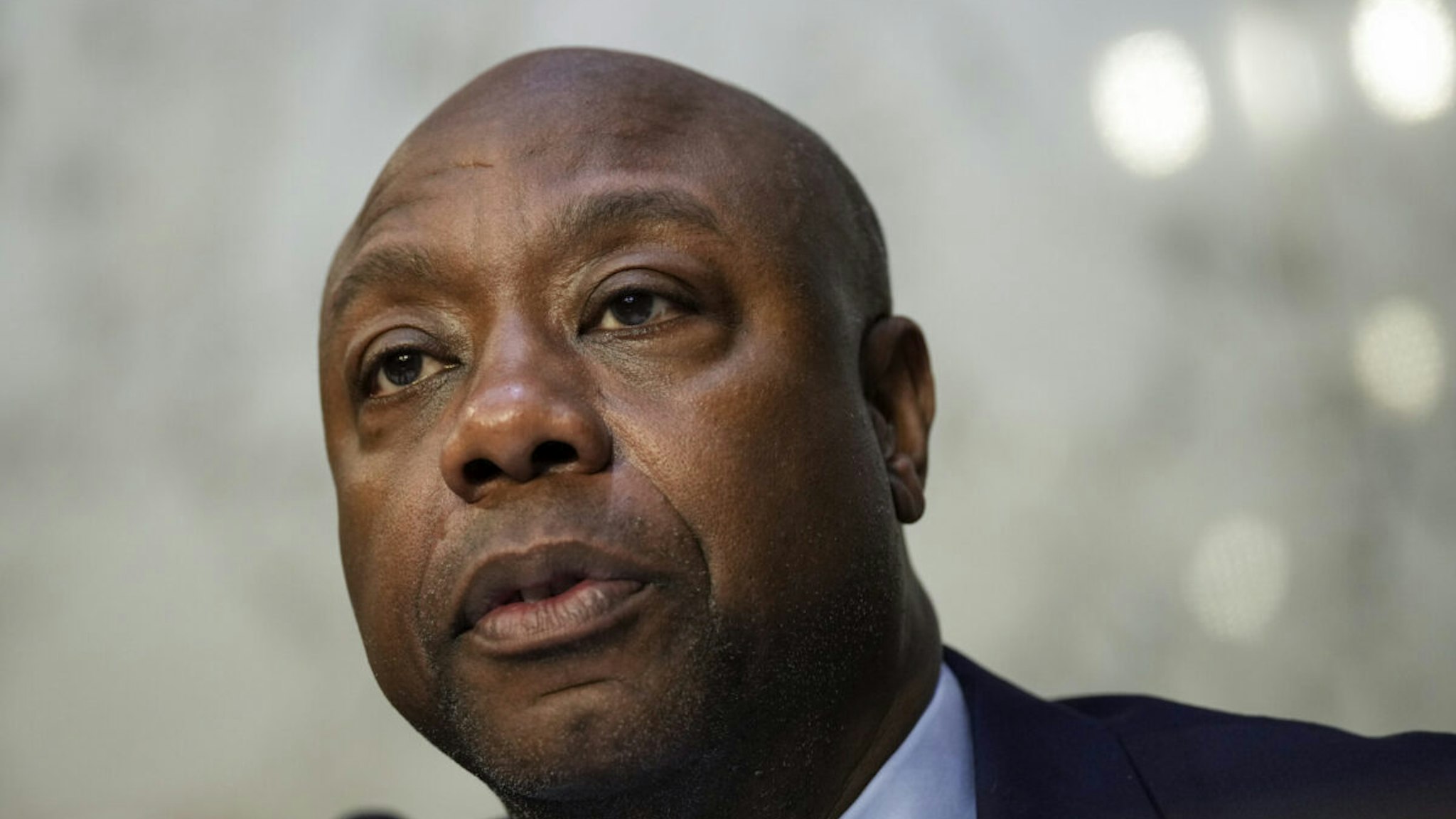 WASHINGTON, DC - JUNE 21: Committee ranking member Sen. Tim Scott (R-SC) speaks during a Senate Banking nominations hearing on June 21, 2023 in Washington, DC. The committee heard testimony from two nominees, Lisa DeNell Cook and Dr. Adriana Kugler, to be on the Federal Reserve Board of Governors and Philip Jefferson to be Vice Chairman of the Board.