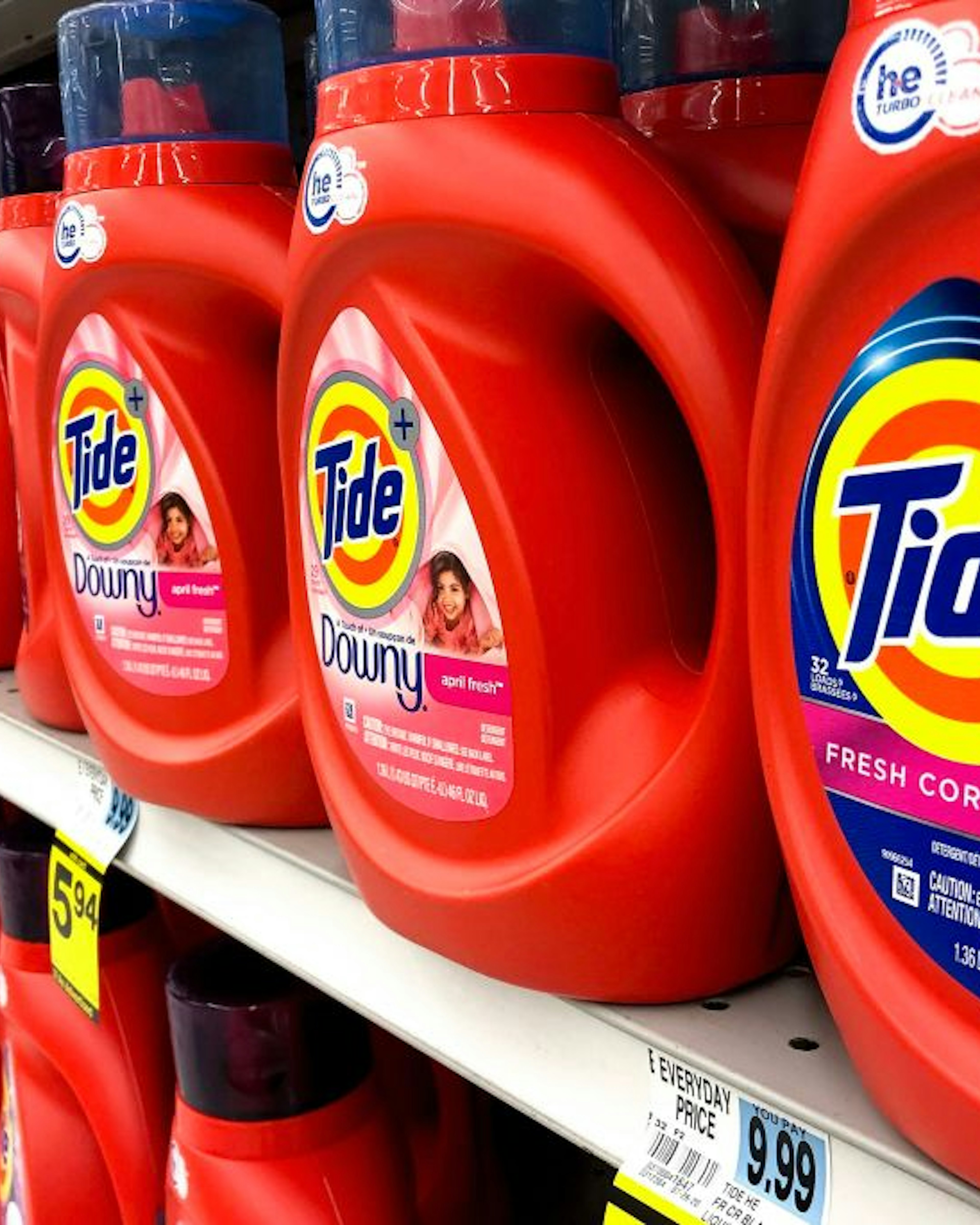 LOS ANGELES, CALIFORNIA - JULY 30: Bottles of Tide detergent, a Procter &amp; Gamble product, are displayed for sale in a pharmacy on July 30, 2020 in Los Angeles, California. Procter &amp; Gamble reported a sales surge of 6 percent, its strongest annual sales gain since 2006. (Photo by Mario Tama/Getty Images)