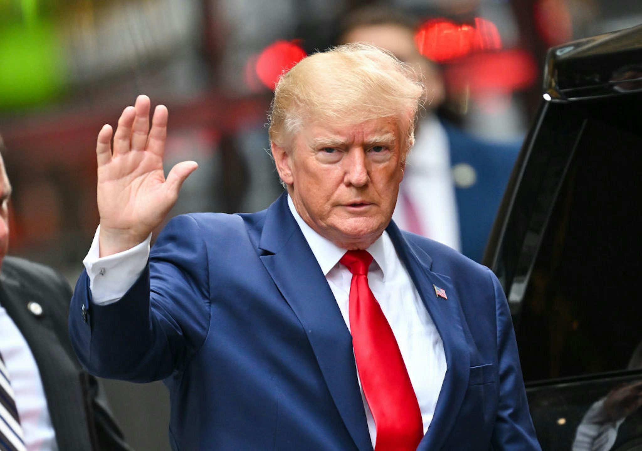 NEW YORK, NEW YORK - AUGUST 10: Former U.S. President Donald Trump leaves Trump Tower to meet with New York Attorney General Letitia James for a civil investigation on August 10, 2022 in New York City.