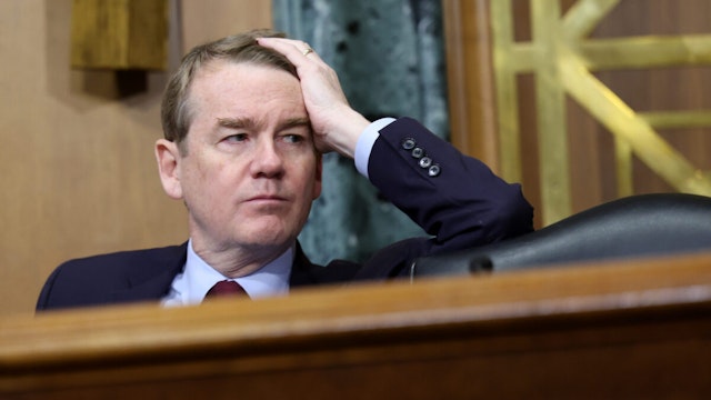 U.S. Sen. Michael Bennet (D-CO) attends the nomination hearing of Internal Revenue Service (IRS) Commissioner nominee Daniel Werfel on February 15, 2023 in Washington, DC.