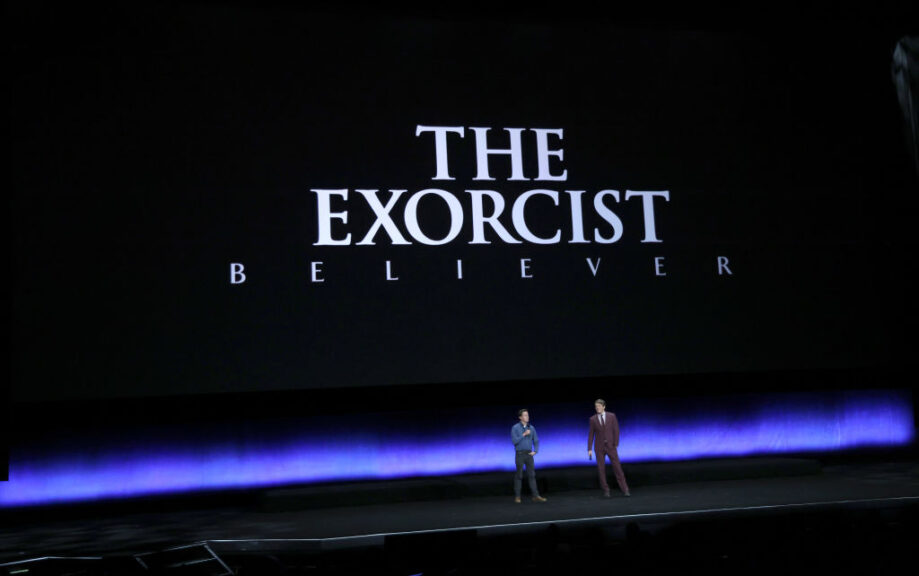 LAS VEGAS, NEVADA - APRIL 26: David Gordon Green (L) and Jason Blum speak onstage as they promote the upcoming film "The Exorcist: Believer" during the Universal Pictures and Focus Features presentation during CinemaCon, the official convention of the National Association of Theatre Owners, at The Colosseum at Caesars Palace on April 26, 2023 in Las Vegas, Nevada. (Photo by Gabe Ginsberg/WireImage)
