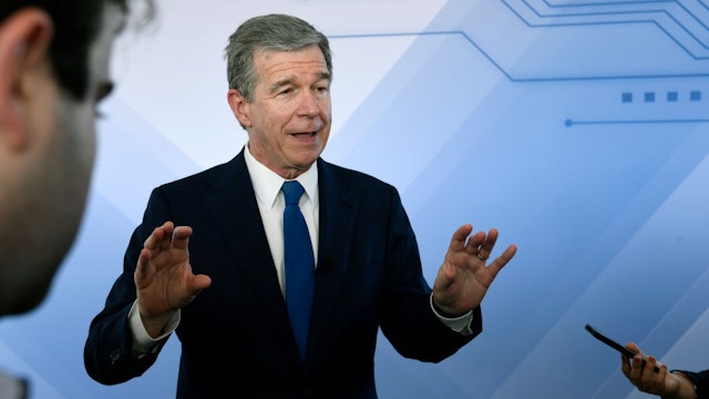 CHATHAM COUNTY, NORTH CAROLINA - July 28: North Carolina Gov. Roy Cooper speaks as Electric carmaker Vinfast breaks ground in its $4B NC manufacturing plant located within the Triangle Innovation Point on July 28, 2023 in CHATHAM COUNTY, NORTH CAROLINA. The Vietnamese car maker is set to bring 7,500 jobs to the area