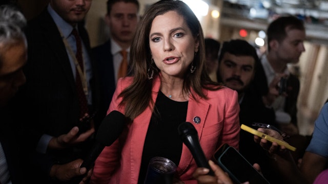 Rep. Nancy Mace, R-S.C., talks with reporters after a meeting of the House Republican Conference in the U.S. Capitol to discus an impeachment inquiry of President Joe Biden on Thursday, September 14, 2023.