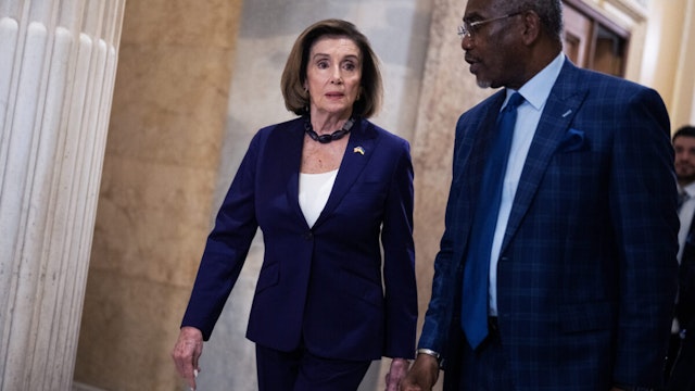Reps. Nancy Pelosi, D-Calif., and Gregory Meeks, D-N.Y., arrive for a meeting with Ukrainian President Volodymyr Zelenskyy in the U.S. Capitol on Thursday, September 21, 2023.