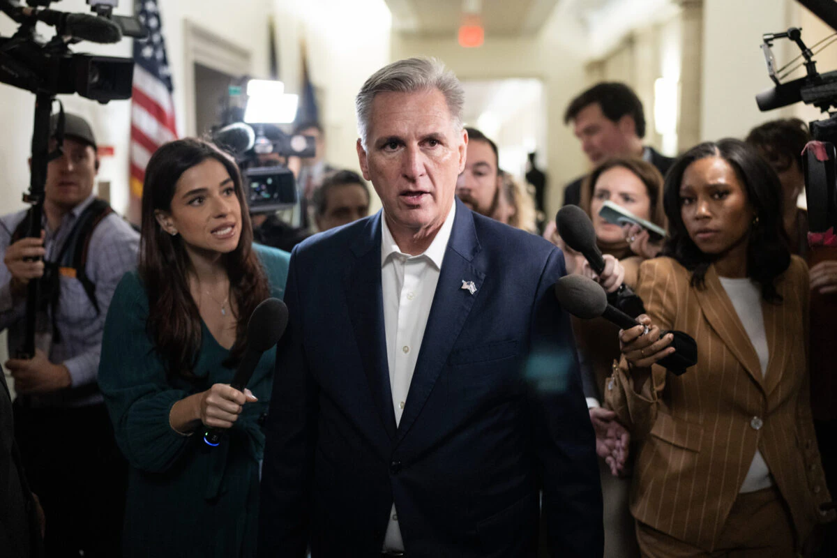 Rep. Kevin McCarthy, R-Calif., arrives to a House Republican Conference speaker of the house meeting in Longworth Building on Friday, October 13, 2023.