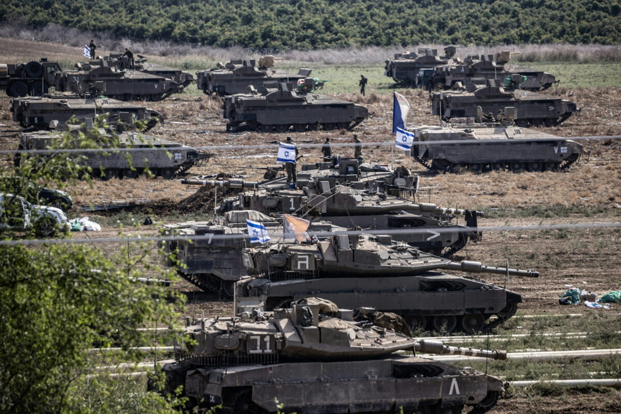 ASHKELON, ISRAEL - OCTOBER 14: Israel continues to deploy soldiers and armored vehicles along the Gaza border in Zikim kibbutz of Ashkelon, Israel on October 14, 2023.