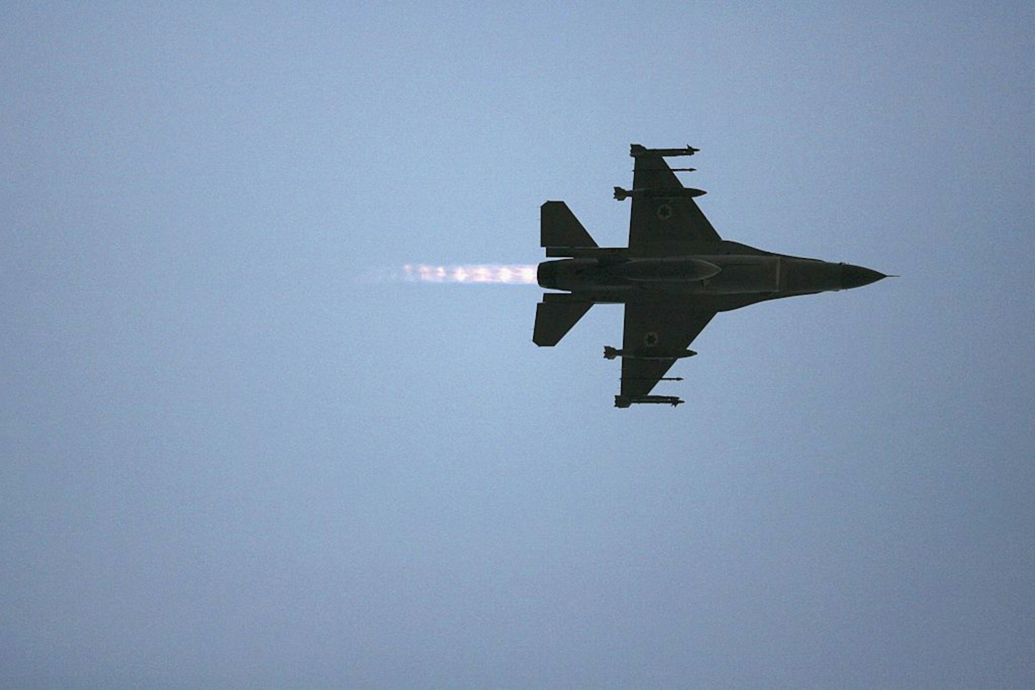 RAMAT DAVID, ISRAEL - JULY 12: (ISRAEL OUT) An F16 warplane takes off for a mission in Lebanon from Ramat David air force base on July 12, 2006, Ramat David, Israel. An assault on Southern Lebanon was launched by Israel following the capture of two Israeli soldiers.