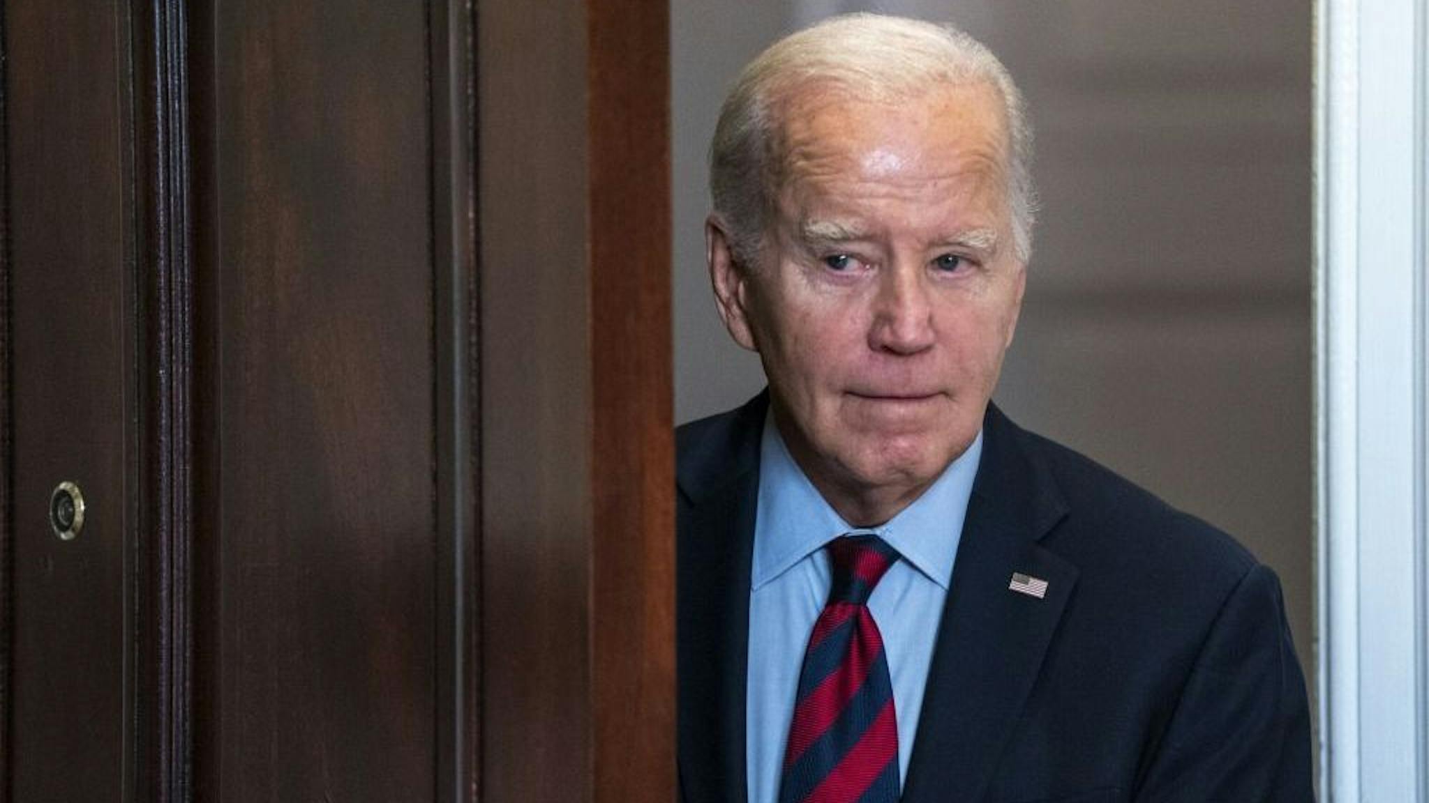 Joe Biden US President Joe Biden arrives to speak in the Roosevelt Room of the White House during an event on student debt in Washington, DC, US, on Wednesday, Oct. 4, 2023. Biden called on Republicans to end their budget brinkmanship following the historic ouster of House Speaker Kevin McCarthy after he passed a bipartisan spending bill. Photographer: Shawn Thew/EPA/Bloomberg