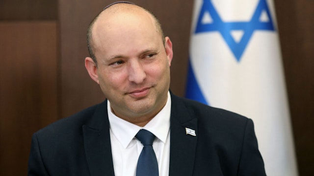 Israel's former prime minister Naftali Bennett attends the first cabinet meeting in Jerusalem on July 3, 2022, days after lawmakers dissolved parliament. Lapid accused Hezbollah of undermining Lebanon's efforts to reach an agreement on their disputed energy-rich maritime border, as the new premier hosted his first cabinet meeting today.