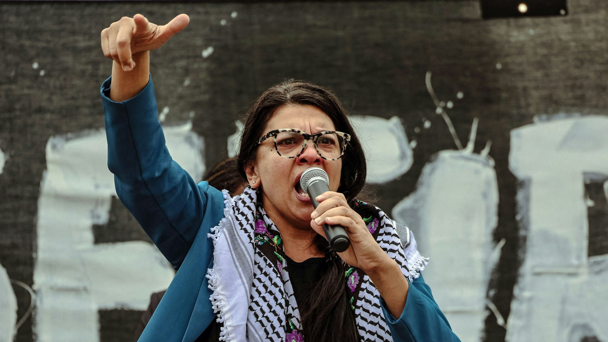 10/20/2023, Washington, DC, united states. Rep. Rashida Tlaib delivers a passionate speech, emphasizing the necessity of a ceasefire in Gaza during a rally at the U.S. Capitol. Thousands of demonstrators convened to urge a ceasefire in Gaza.