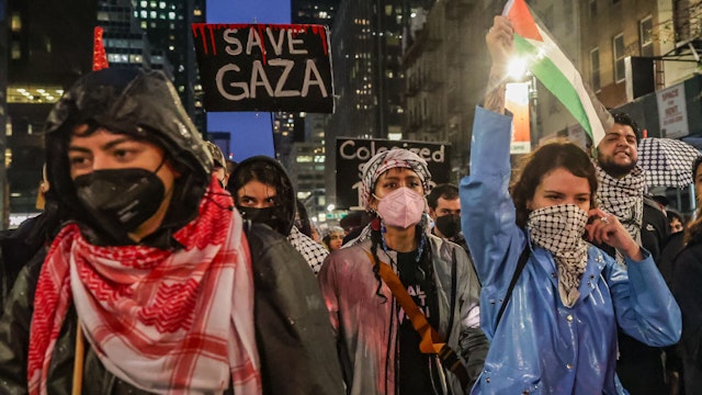 NEW YORK, UNITED STATES - OCTOBER 20: New York Police Department (NYPD) arrest more than 150 pro-Palestinian protestors when they blocked the traffic in front of Senator Kirsten Gillibrand Midtown office while they were calling for a Gaza ceasefire and the end of US aid to Israel in New York City, United States on October 20, 2023.