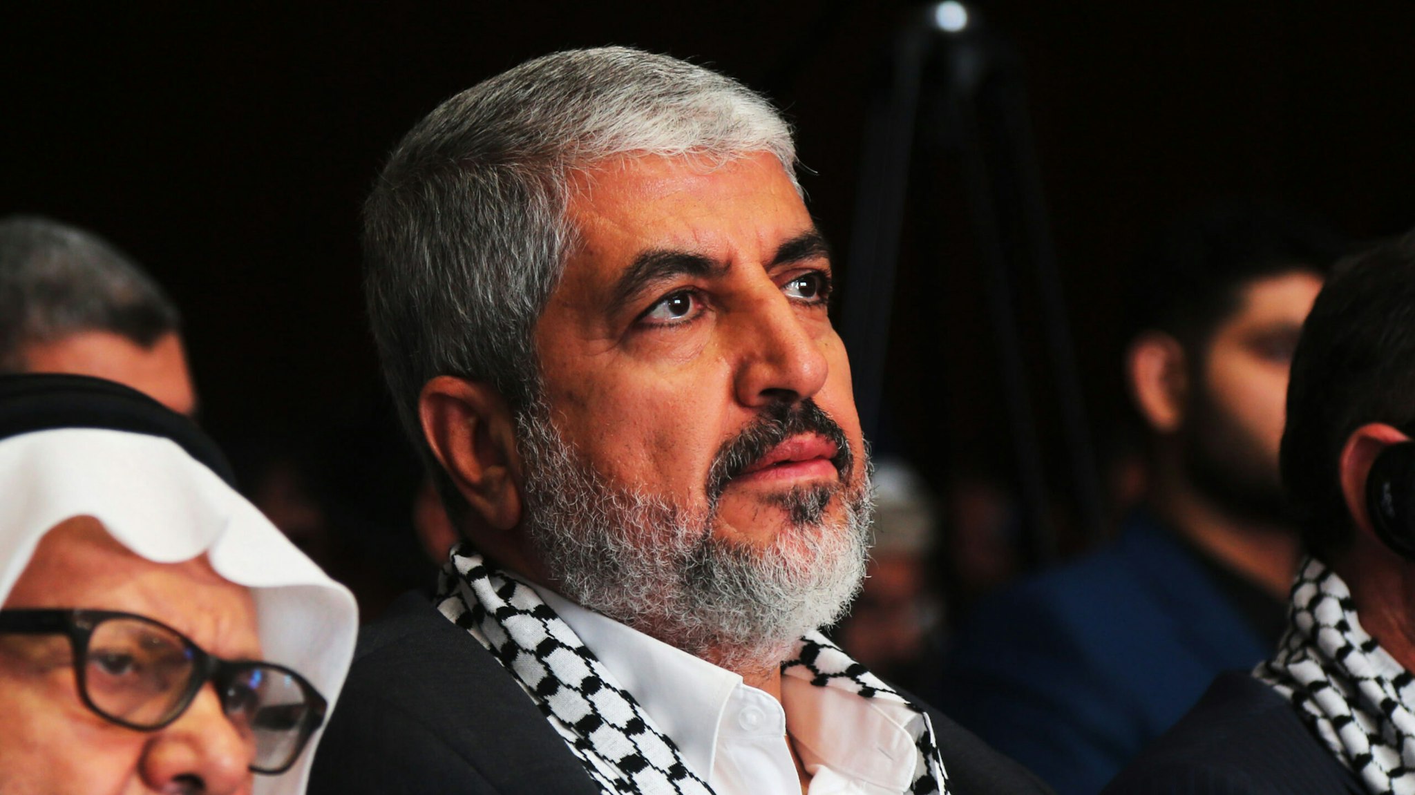 Former political bureau chief of Hamas, Khaled Mashal speaks as he attends the Baitul Maqdis Opinion Leaders Forum on October 12, 2018 in Istanbul