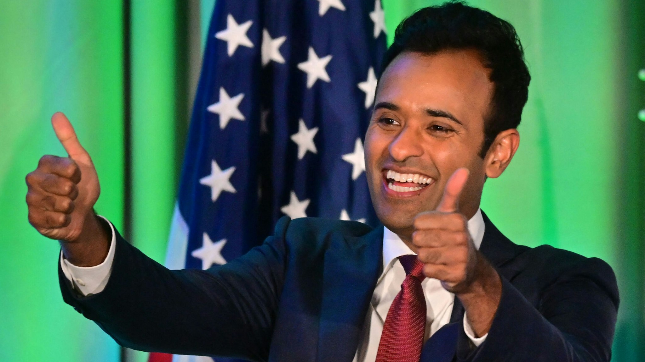 Entrepreneur and 2024 presidential hopeful Vivek Ramaswamy arrives to speak during the California Republican Party (CAGOP) Fall 2023 Convention in Anaheim, California, on September 30, 2023.