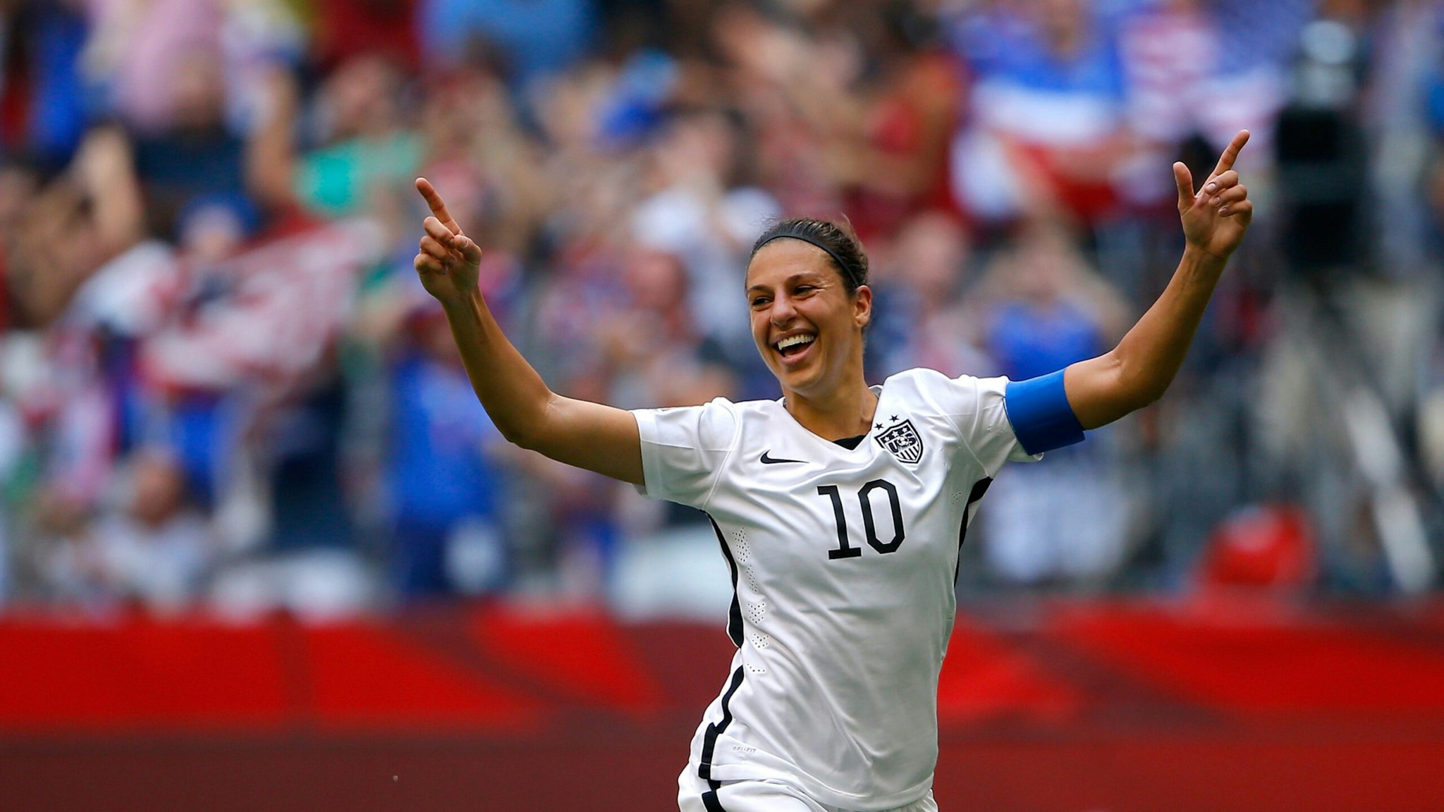 Carli Lloyd #10 of the United States reacts in the first half after scoring a goal against Japan in the FIFA Women's World Cup Canada 2015 Final at BC Place Stadium on July 5, 2015 in Vancouver, Canada.