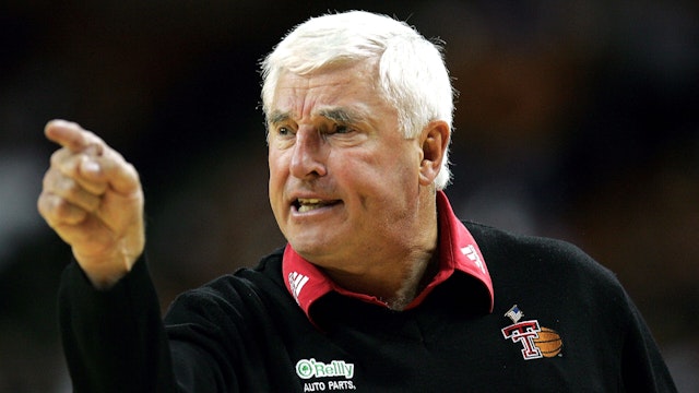 AUSTIN, TX - JANUARY 25: Head coach Bob Knight of the Texas Tech Red Raiders yells during a game against the Texas Longhorns on January 25, 2005 at the Frank Erwin Center in Austin, Texas. The Longhorns defeated the Red Raiders 80-73.