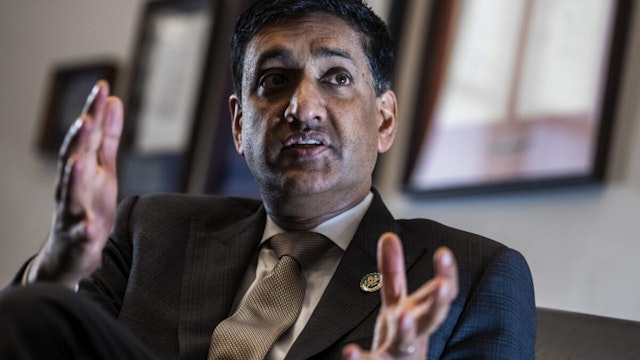 Rep. Ro Khanna, D-Calif., is interviewed by CQ-Roll Call, Inc via Getty Images in his Cannon Building office on Friday, February 10, 2023.