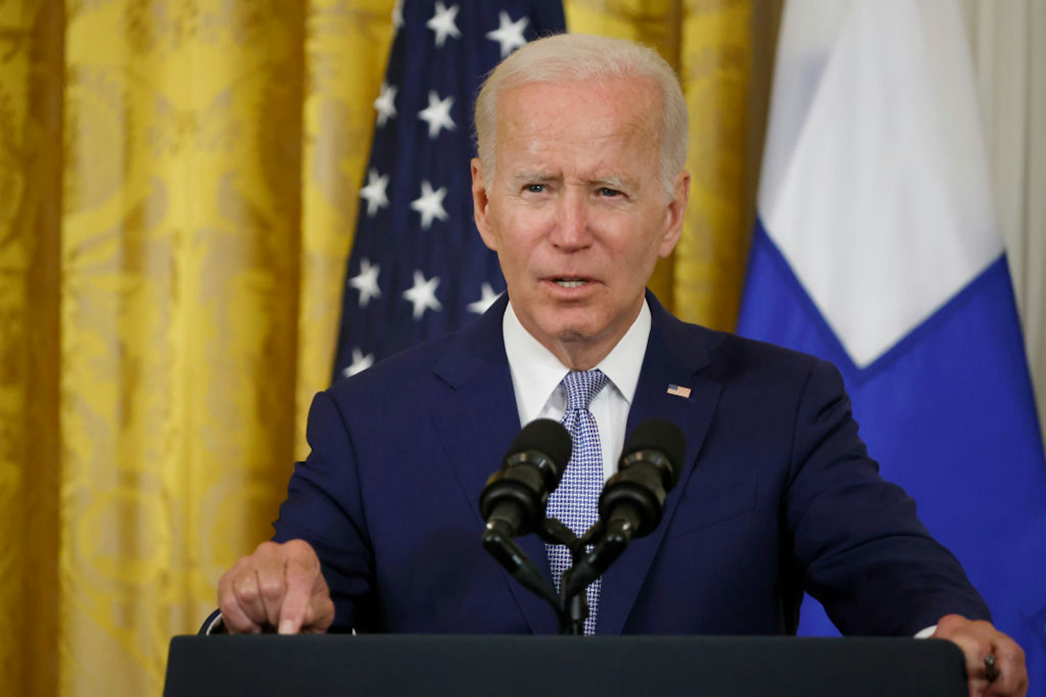 WASHINGTON, DC - AUGUST 09: U.S. President Joe Biden speaks before signing the agreement for Finland and Sweden to be included in the North Atlantic Treaty Organization (NATO) in the East Room of the White House on August 09, 2022 in Washington, DC. Following Russia's invasion of Ukraine, the Republic of Finland and Kingdom of Sweden applied for membership in the Cold War-era military alliance.