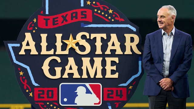 ARLINGTON, TX - JULY 20: Major League Baseball Commissioner Robert D. Manfred speaks at the 2024 All-Star Game logo unveil during the 2024 MLB All-Star Logo Unveiling at Globe Life Field on Thursday, July 20, 2023 in Arlington, Texas. (Photo by Cooper Neill/MLB Photos via Getty Images)